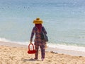 Salesman in the beach in China. Royalty Free Stock Photo