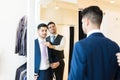 Salesman Going Extra Mile To Assist Client Royalty Free Stock Photo