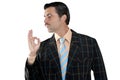 Salesman occupation tacky man ok gesture profile Royalty Free Stock Photo