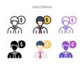 Salesman person dollar icons set different styles.