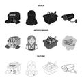 Salesman, woman, basket, plastic .Supermarket set collection icons in black,monochrome,outline style vector symbol stock