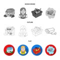 Salesman, woman, basket, plastic .Supermarket set collection icons in flat,outline,monochrome style vector symbol stock