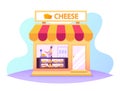 Salesman Work in Cheese Shop, Seller Weigh and Presenting Products for Customer in Store with Varieties of Production Royalty Free Stock Photo