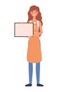 Saleswoman cartoon with apron and banner vector design