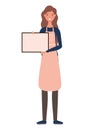 Saleswoman cartoon with apron and banner vector design