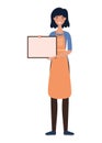 Saleswoman cartoon with apron and banner vector design