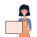 Saleswoman cartoon with apron and banner vector design