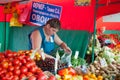 The saleswoman selling fruit in Vegetable Fair