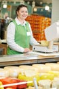 Saleswoman in supermarket shop Royalty Free Stock Photo