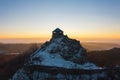 Amazing aerial view of Castle of SalgÃÂ³ with splendid winter morning sunrise. Royalty Free Stock Photo