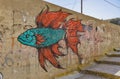 Fish graffiti on the wall at Sali Dugi Otok Croatia