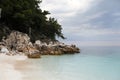 Saliara Beach (called Marble Beach), beautiful white beach in Thassos island, Greece Royalty Free Stock Photo