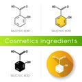 Salicylic acid icon. Chemical sequence. Molecular formula. Skincare component. Scientific research. Healthcare