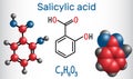 Salicylic acid molecule. It is a type of phenolic acid. Structural chemical formula and molecule model