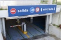 Salida, entrada sign at underground parking entrance. Exit, entry in spanish Royalty Free Stock Photo