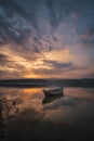 Salihli turkey solo boat with refletion sunset Royalty Free Stock Photo