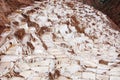 Salinas de Maras is located along the slopes of Qaqawinay mountain, Royalty Free Stock Photo