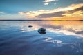 The Salinas of Torrevieja at sunset, a lagoon that produces salt by evaporation and is pink in color due to the microorganisms Royalty Free Stock Photo