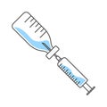 Saline filling medical syringe icon. A cartoon depiction of the drug filling process in a diagonal position. Isolated