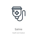 Saline icon. Thin linear saline outline icon isolated on white background from health and medical collection. Line vector saline
