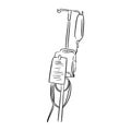 Saline solution bag hanging on pole vector illustration sketch doodle hand drawn with black lines isolated on white background Royalty Free Stock Photo