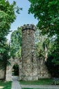 Salingburg observation tower in spa town Frantiskovy Lazne, Czech Republic.Pseudo-Gothic monument from 1906.Stone building,