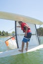 Salior trying to right catamaran after capsize