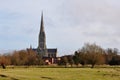 Salisbury Cathedral and Ancient Water Meadows, Wiltshire, England Royalty Free Stock Photo