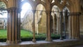 Salisbury cathedral cloisters, clear cold day.