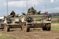 A convoy of British army vehicles on Salisbury Plain, Wiltshire, United Kingdom