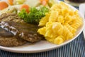 Salisbury steak with macaroni