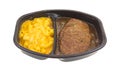 Salisbury steak meal with macaroni and cheese TV dinner