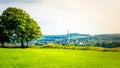 Cityscape of Salisbury with the cathedral from the Old Sarum in Salisbury, UK Royalty Free Stock Photo