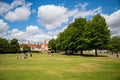 Distinctive old houses which adjoin Cathedral Close in Salisbury, Wiltshire, England