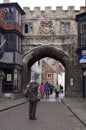 Salisbury, UK: man photographing the gothic archway in Salisbury Walk