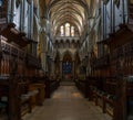 View of the elaborate woodwork and choir in the historic Salisbury Cathedral