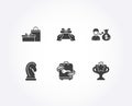 Sallary, Gifts and Luggage icons. Give present, Marketing strategy and Victory signs.