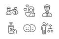 Sallary, Like and Love icons set. Phone payment, Businessman person and Algorithm signs. Vector