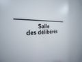 Salle des deliberes translated as deliberation room - inscription