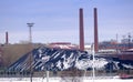 Salmisaari power plant in Helsinki, smoke comes from brick chimney of power boiler, high pollution from coal-fired power plant, Royalty Free Stock Photo