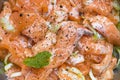 Salmon being prepared for marination Royalty Free Stock Photo