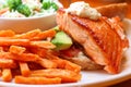 Salmon Burger with Aioli Sauce Royalty Free Stock Photo