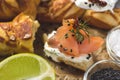 Salmon Canape with Cream Cheese, Fresh Dill and Black Sesame Royalty Free Stock Photo