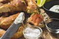 Salmon Canape with Cream Cheese, Fresh Dill and Black Sesame Royalty Free Stock Photo