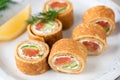 Salmon and cream cheese crepe rolls Royalty Free Stock Photo