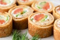 Salmon, cucumber and cream cheese crepe rolls Royalty Free Stock Photo