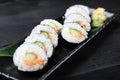 Salmon with cucumber sushi roll Royalty Free Stock Photo
