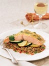 Salmon with curry and cilantro on zucchini and rice Royalty Free Stock Photo