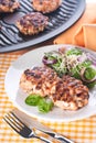 Salmon cutlet with a salad of spinach and onion Royalty Free Stock Photo