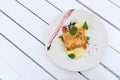 Salmon dish with asparagus and potato puree Royalty Free Stock Photo